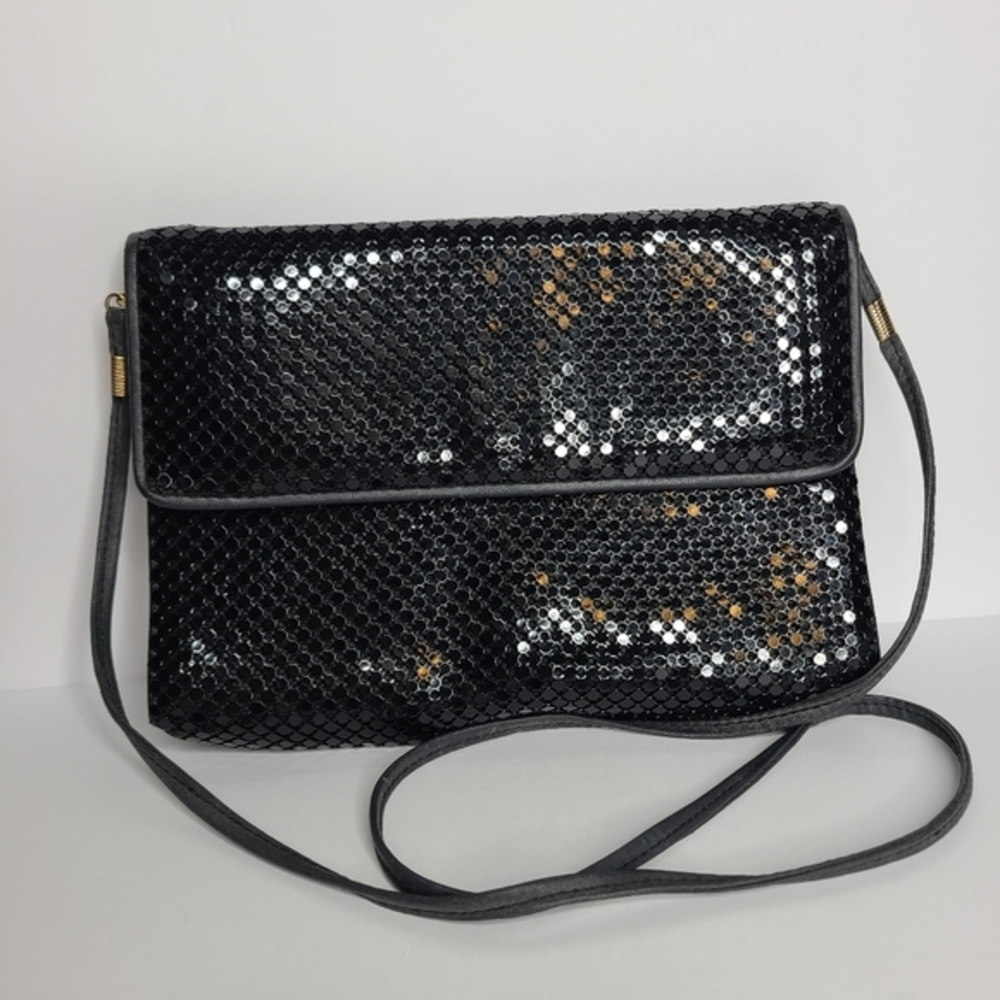 WHITING & DAVIS Black Metal Mesh Crossbody Shoulder Bag Purse